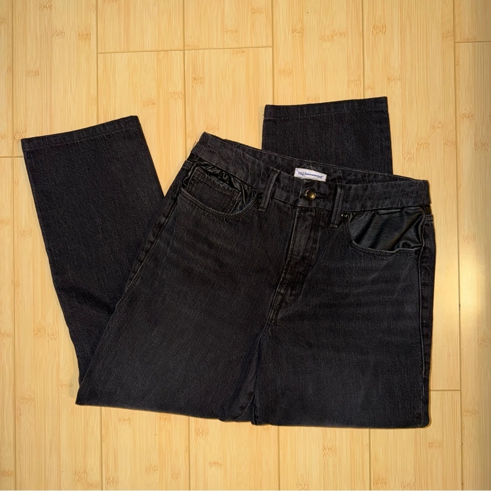 Good American Vintage Straight Leather Trim Ankle Jean